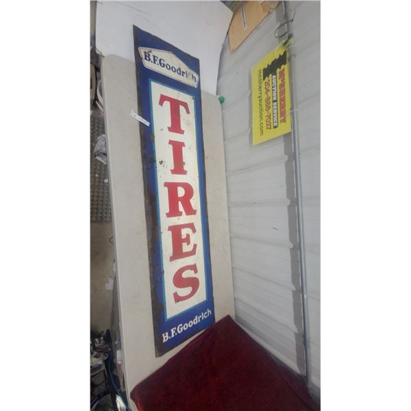 Vintage B.F. Goodrich Tires Vertical Metal Advertising Sign, Red, White and Blue 17”×70”