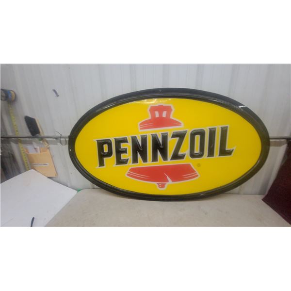 Pennzoil Oval Service Station lense Sign with Red Bell Logo 60”×35”