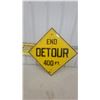 Image 1 : Vintage “End Detour 400 Ft.” Diamond-Shaped Metal Road Sign, 24” × 24”