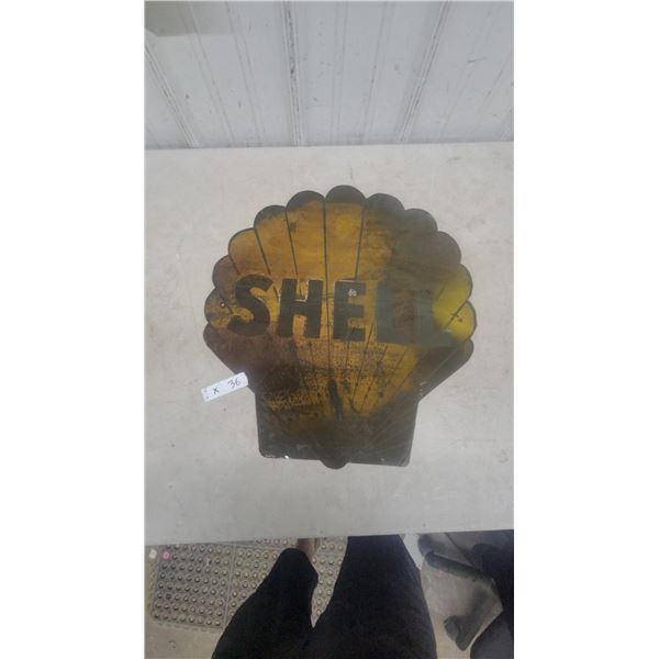 Vintage Shell Oil Company Scallop Shell-Shaped Painted Metal Advertising Sign, 20.6”×20.6”