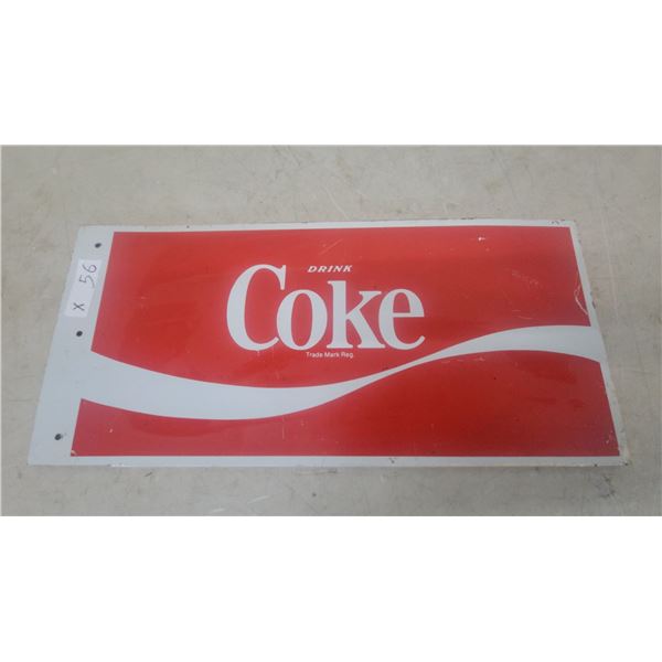 "Drink Coke" Trade Mark Registered Vintage Painted Metal Advertising Sign with Wave Design 10”×22”