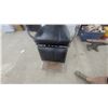 Image 6 : Vintage Emil J. Paidar Black Leather Hydraulic Barber Chair with Cast Iron Footrest