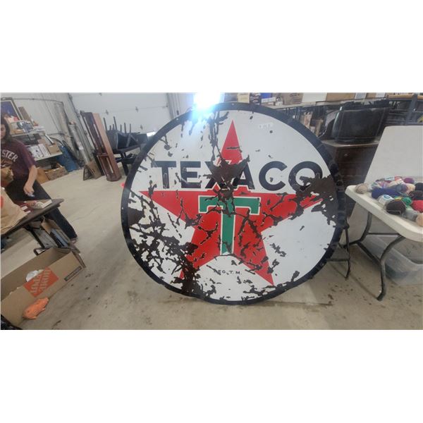 Vintage Texaco Porcelain Double-Sided Gas Station Sign with Red Star and Green T Logo 60”