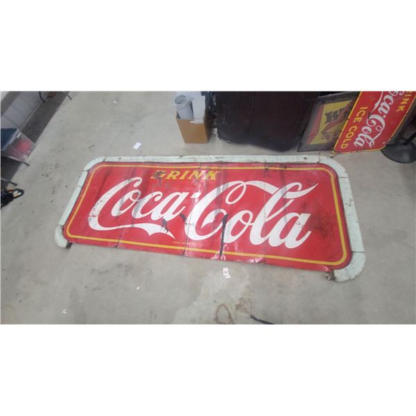 1956” Drink Coca-Cola" metal Advertising Sign With Yellow Border and White Frame 44”×120”
