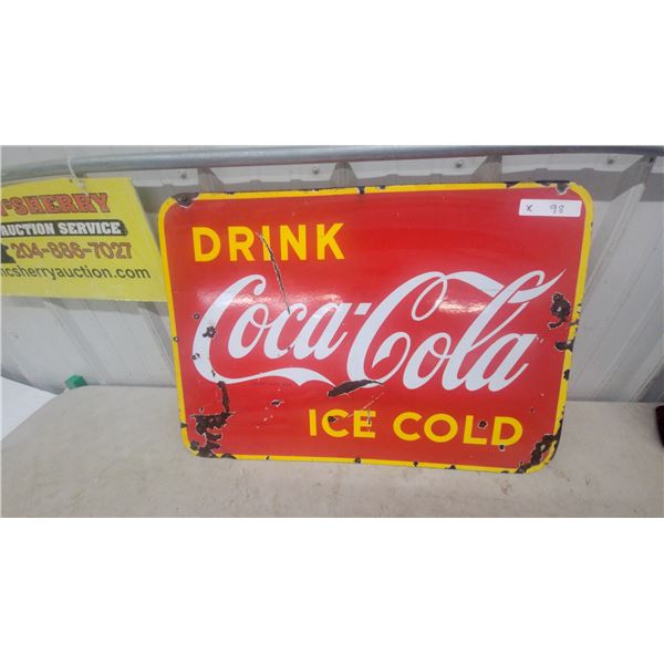 1940s “Drink Coca-Cola Ice Cold” Porcelain Advertising Sign, 20” × 28”