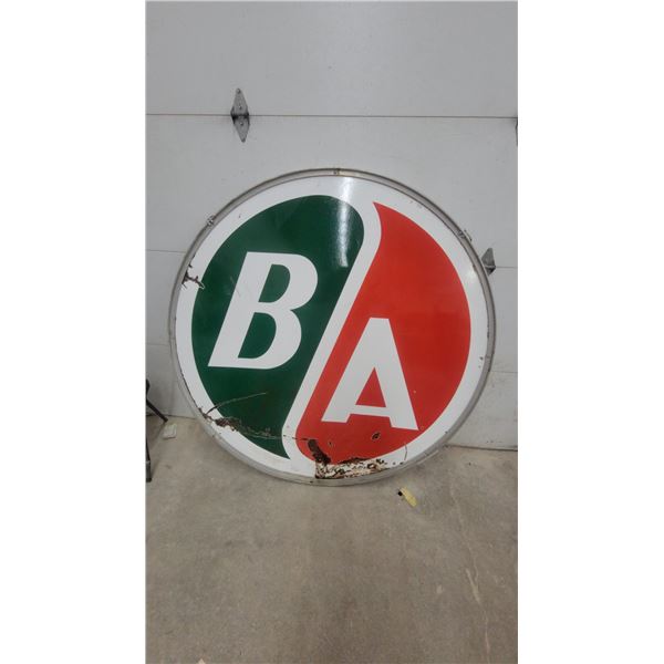 1960s B/A British American Oil Company Double-Sided Porcelain Service Station Sign in Metal