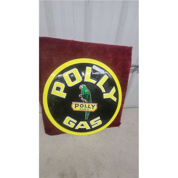 Polly Gas Embossed Round Metal Modern Advertising Sign with Parrot Logo 23.6 diameter