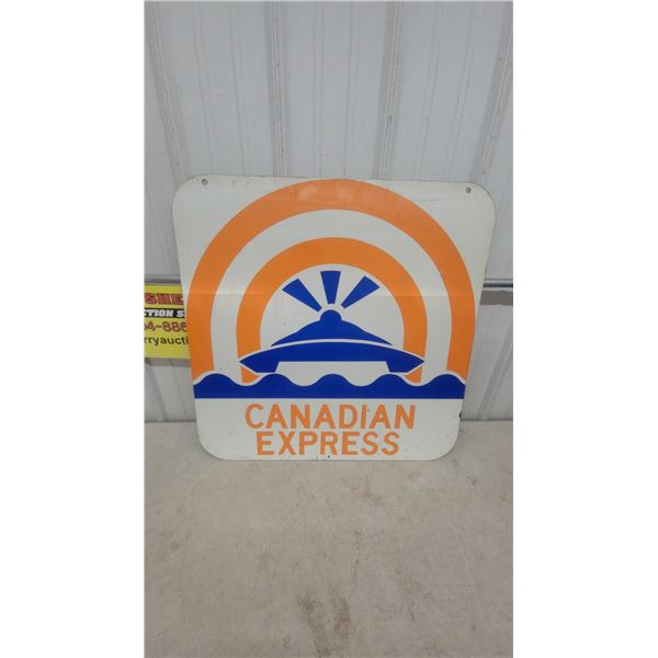 Vintage Canadian Express Metal Advertising Sign with Boat and Sunburst Logo 30”×30”