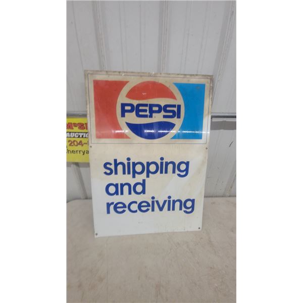 Vintage Pepsi "Shipping and Receiving" Sign with 1970s Globe Logo 20”×28”
