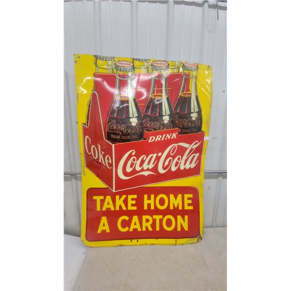 1950 Coca-Cola “Drink Coke, Take Home a Carton” Six-Pack Tin Sign