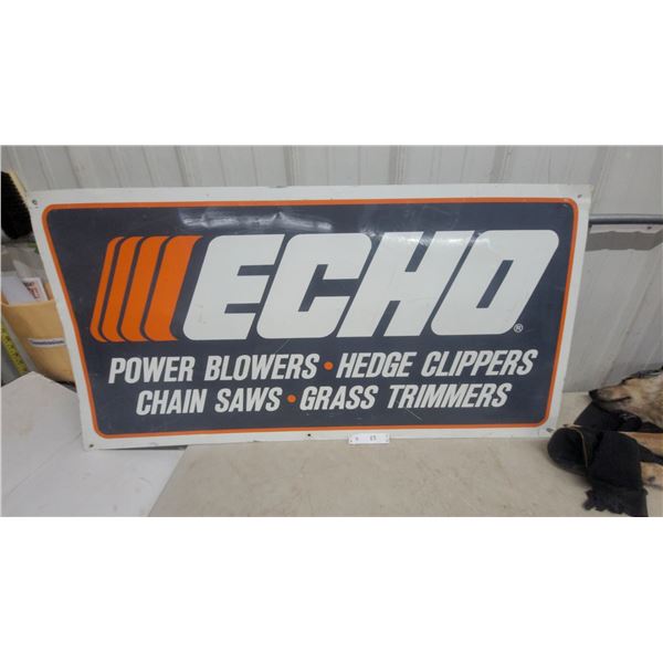 Echo Advertising Metal Sign Featuring Power Blowers, Hedge Clippers, Chain Saws, and Grass Trimmers