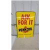 Image 1 : Pennzoil "Ask for It" Yellow Advertising Sign with Performance Protection Quality Tagline 24”×36”