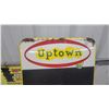 Image 2 : Vintage Uptown Soda "An Extra Twist of Lemon" Embossed Metal Chalkboard Sign, circa 1960s 19”×27”