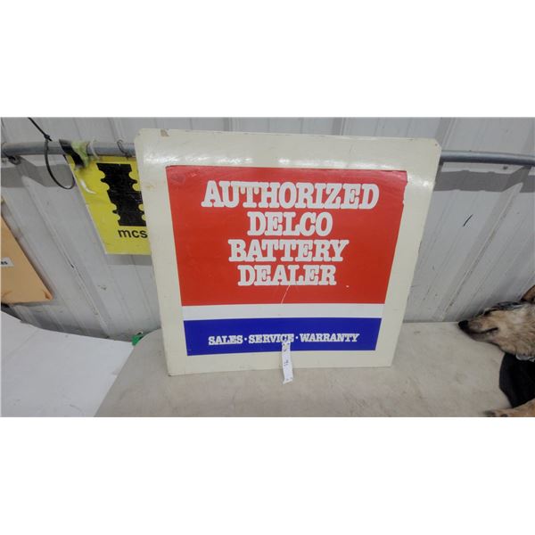 Authorized Delco Battery Dealer Sales, Service, and Warranty Metal Advertising Sign 22”×24”