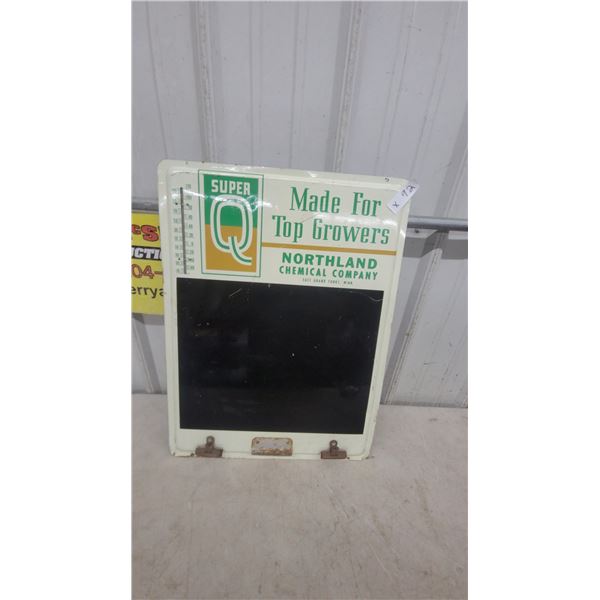 Super Q Northland Chemical Company Metal Advertising Sign with Thermometer and Chalkboard 18”×24”