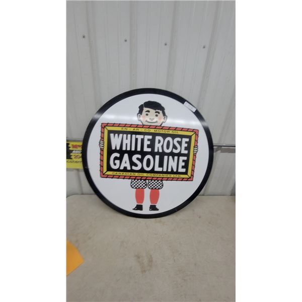 White Rose Gasoline and En-Ar-Co Motor Oil Round Modern Porcelain Sign, Canadian Oil Companies