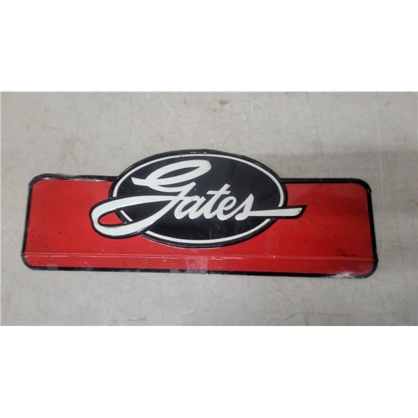 1963 Gates Corporation Automotive Parts Dealer Embossed Metal Advertising Sign 6.6”×17”
