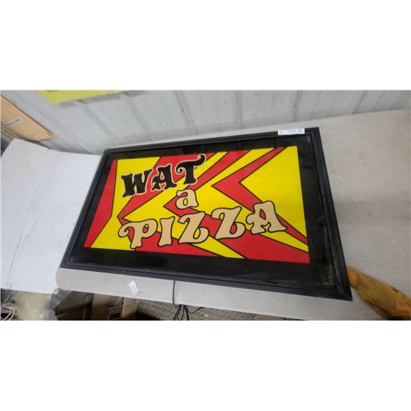 Vintage "Wat a Pizza" Illuminated Light Box Sign With Retro Red and Yellow Design22”×36”