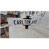 Image 2 : Vintage "First St" and "Carlton Ave" Double-Sided Cast Metal Embossed Street Sign with Bracket 24”