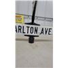 Image 5 : Vintage "First St" and "Carlton Ave" Double-Sided Cast Metal Embossed Street Sign with Bracket 24”