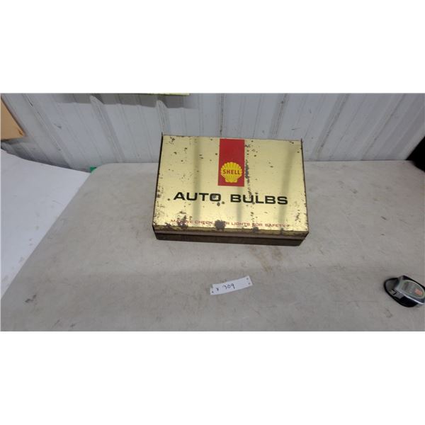 Vintage Shell "Auto Bulbs" Metal Service Station Display Box with Scallop Logo 16.6”×10”×8.6”