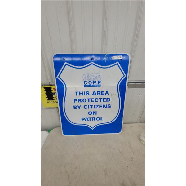 C.O.P.P. Citizens on Patrol Program "This Area Protected by Citizens on Patrol" Metal Sign