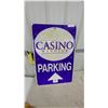 Image 1 : Casino Windsor Metal Parking Sign with Directional Arrow, Purple, White, and Yellow 24.6” x 35.6”