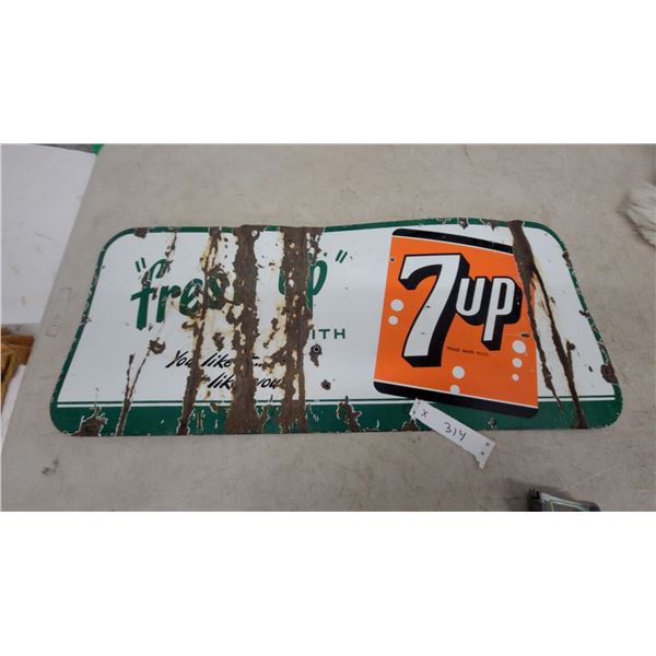 Vintage 1950s-1960s "Fresh Up with 7up" Porcelain Advertising Sign 12”×29”