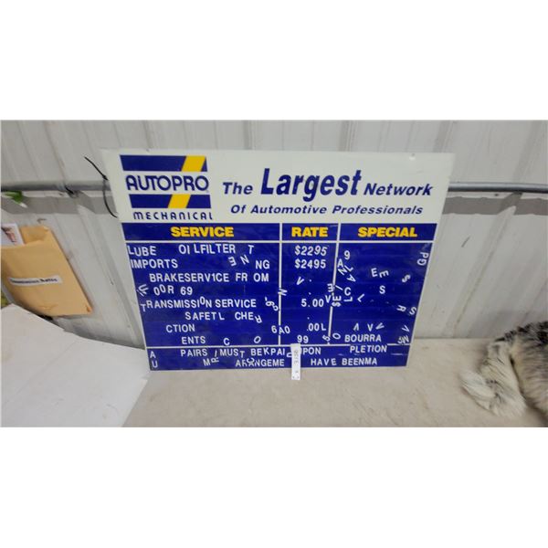 AutoPro Mechanical Service Rates Advertising Sign changeable Magnetic letters/numbers 31.6” x21.6”