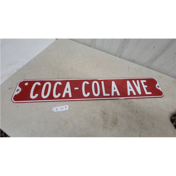 Embossed Coca-Cola Ave Metal Street Sign, Red and White 6”×36” Modern