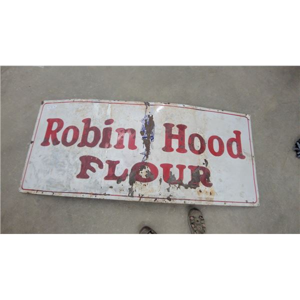 Vintage Robin Hood Flour Porcelain Advertising Sign 30”×70”
