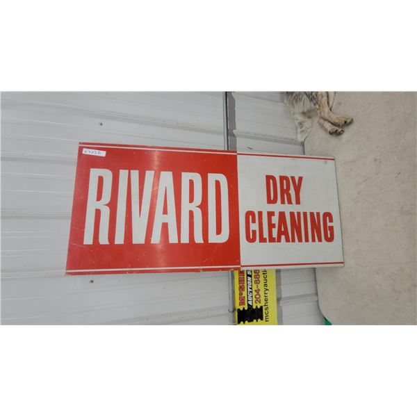 Vintage “Rivard Dry Cleaning” Red and White Metal Advertising Sign