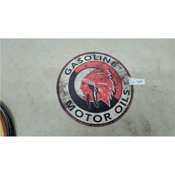 Modern Red Indian Gasoline and Motor Oils Round Porcelain Sign 12” diameter