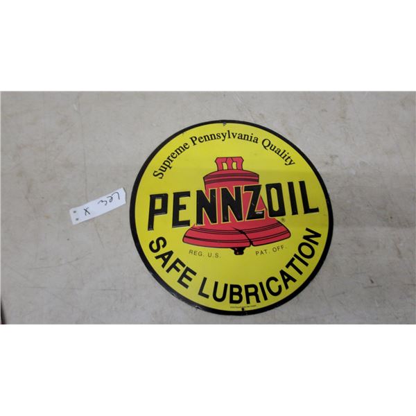 Pennzoil "Safe Lubrication" Supreme Pennsylvania Quality Embossed Round Metal Sign, 12” diameter