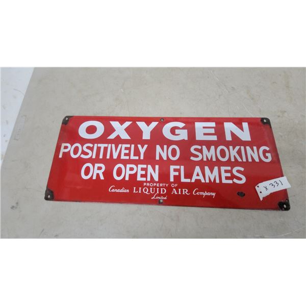 Vintage Canadian Liquid Air Company "Oxygen Positively No Smoking or Open Flames" Porcelain Sign