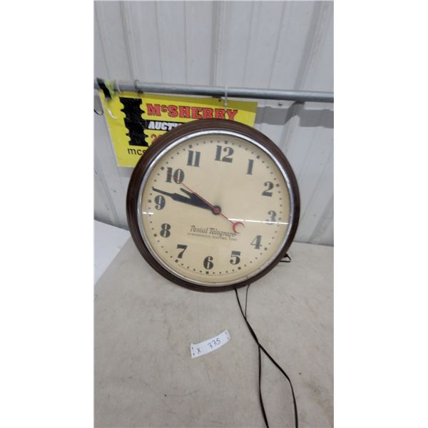 Vintage Postal Telegraph Synchronous Electric Time Wall Clock, Round Brown Case, circa 1920s-1940s
