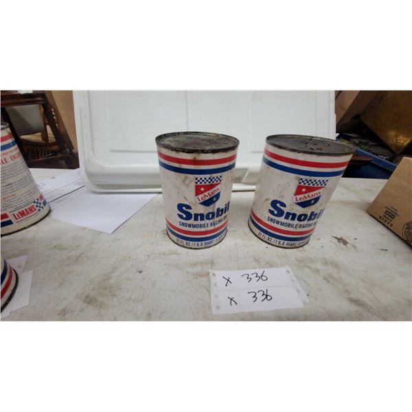 Vintage LeMans Snobil Snowmobile Racing Oil Cans, 32 Fluid Ounce, Quart, Set of Two with product