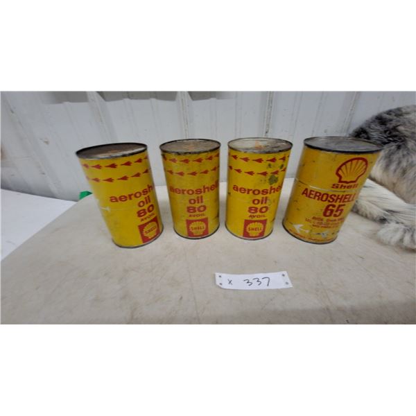 4 Vintage Shell Aeroshell Aviation Oil Cans, 80 and 65 AVOIL, 1 Quart