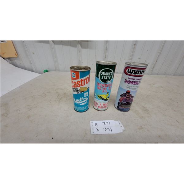 3 Castrol, Quaker State, and Wynn’s Snowmobile Motor Oil Cans