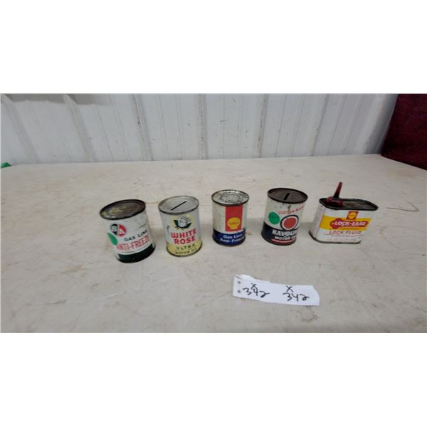 Vintage BA, White Rose, Havoline, and Shell Motor Oil, Anti-Freeze, and Lock Fluid Cans banks