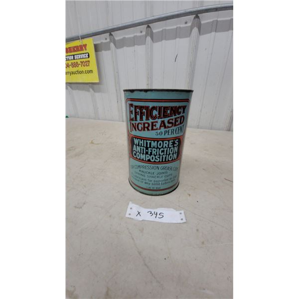 Vintage Whitmore's Anti-Friction Composition 5-Pound Lubricant Tin Can