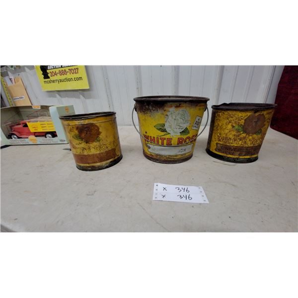3 Vintage White Rose Universal Grease Pails and Cans