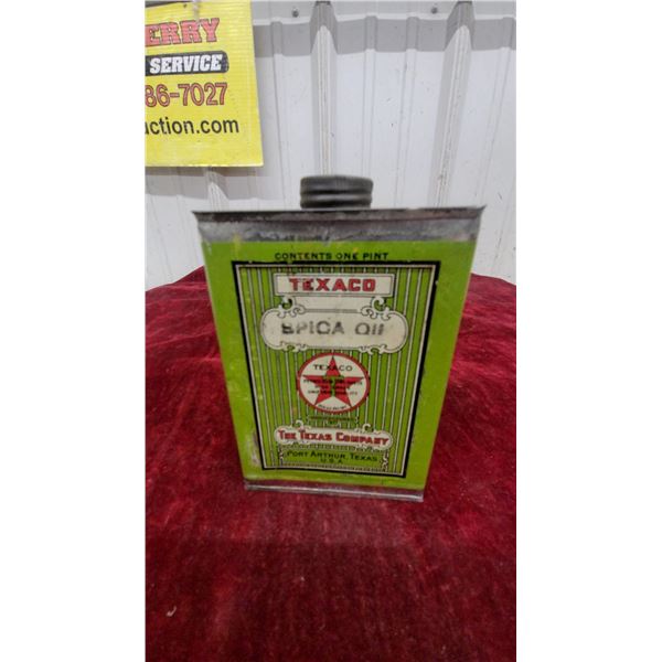1910 to 1920 Texaco Spica Oil One Pint Can by The Texas Company, Port Arthur, Texas, good condition