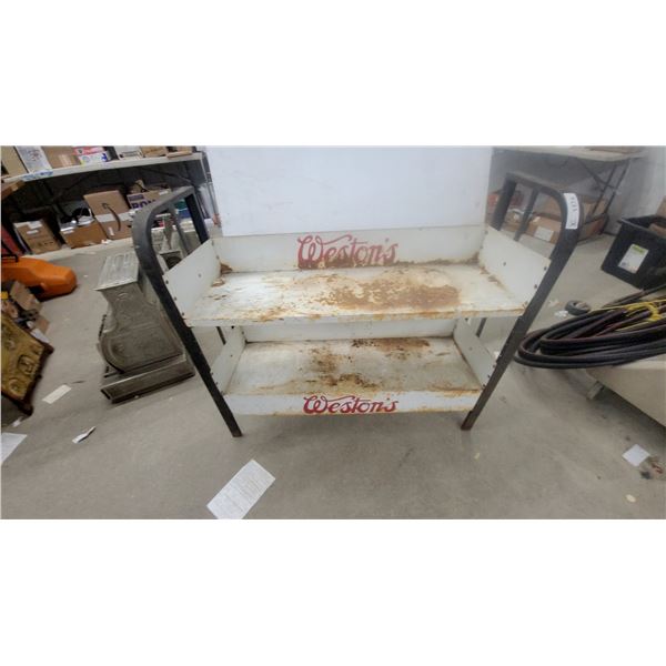 Weston's Vintage Metal Bakery Store Display Rack with Red Script Logo