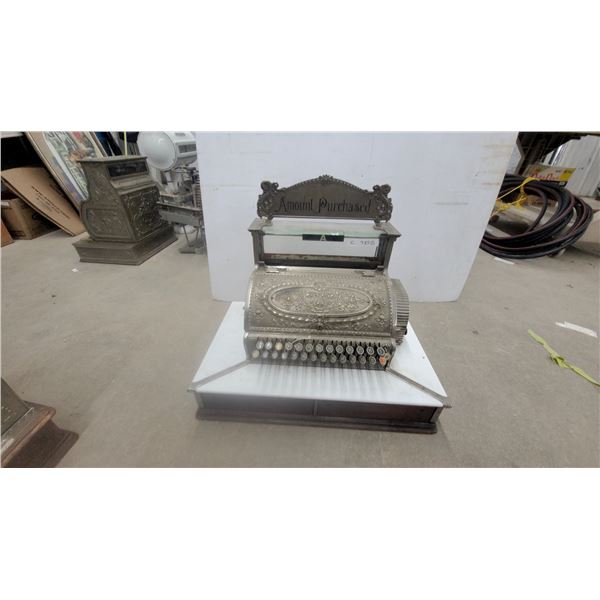 Antique National Cash Register Model 313 Class 300 Ornate Nickel-Plated Brass, Early 1900s