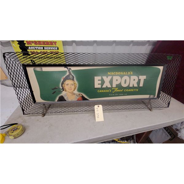 Vintage MacDonald's Export "Canada's Finest Cigarette" Cardboard Advertising Sign, with Metal frame