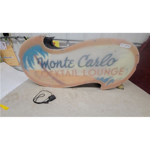 Monte Carlo Cocktail Lounge Illuminated Sign with Palm Tree Graphic
