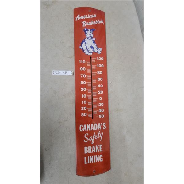 Vintage American Brakeblok Metal Advertising Thermometer with Stopper Dog