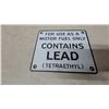 Image 2 : Vintage "Contains Lead (Tetraethyl) For Use as a Motor Fuel Only" Porcelain Gas Pump Sign 6”×7”