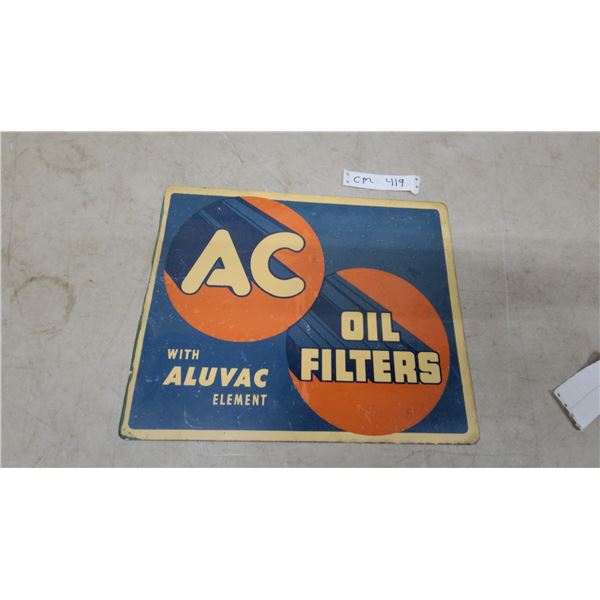 Vintage 1950s AC Oil Filters Porcelain Advertising Sign, Double-Sided, 12”×15”